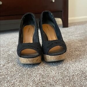Nine West Black Lace Cork Platform Heels
